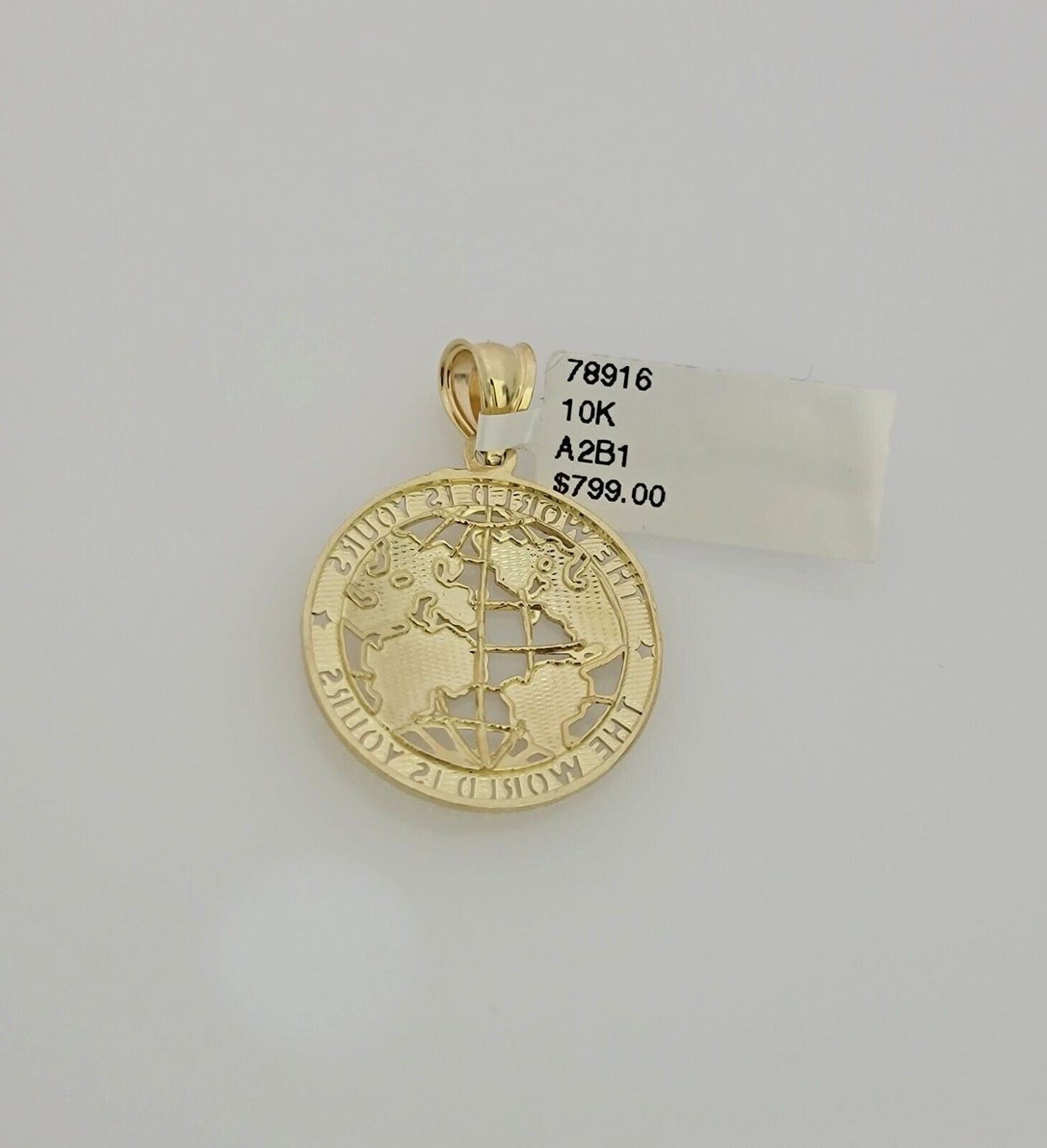 Real 10k Gold Chain Pendant SET World Is Your Charm  Rope Necklace 3mm 26 Inch