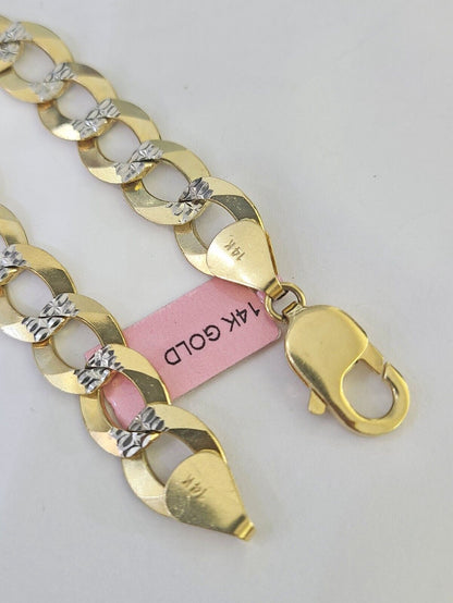 14K Gold Bracelet Cuban Curb Link Diamond Cut 11mm 7" Inch REAL Gold
