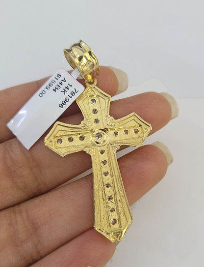 Real 14k Chain Cross Charm Set Miami Cuban Link 5mm 18"-30" Necklace Pendant