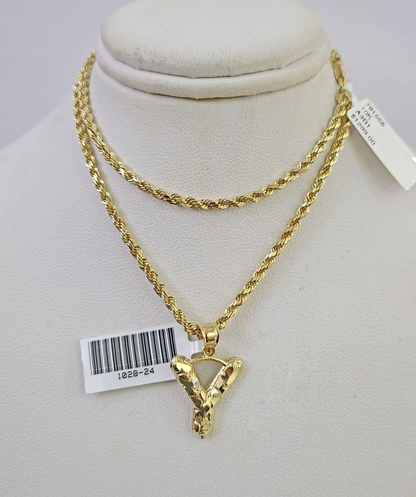 10k Gold Initial Y Charm Rope Chain 16"-26" 2.5mm SET Necklace Alphabet Pendant