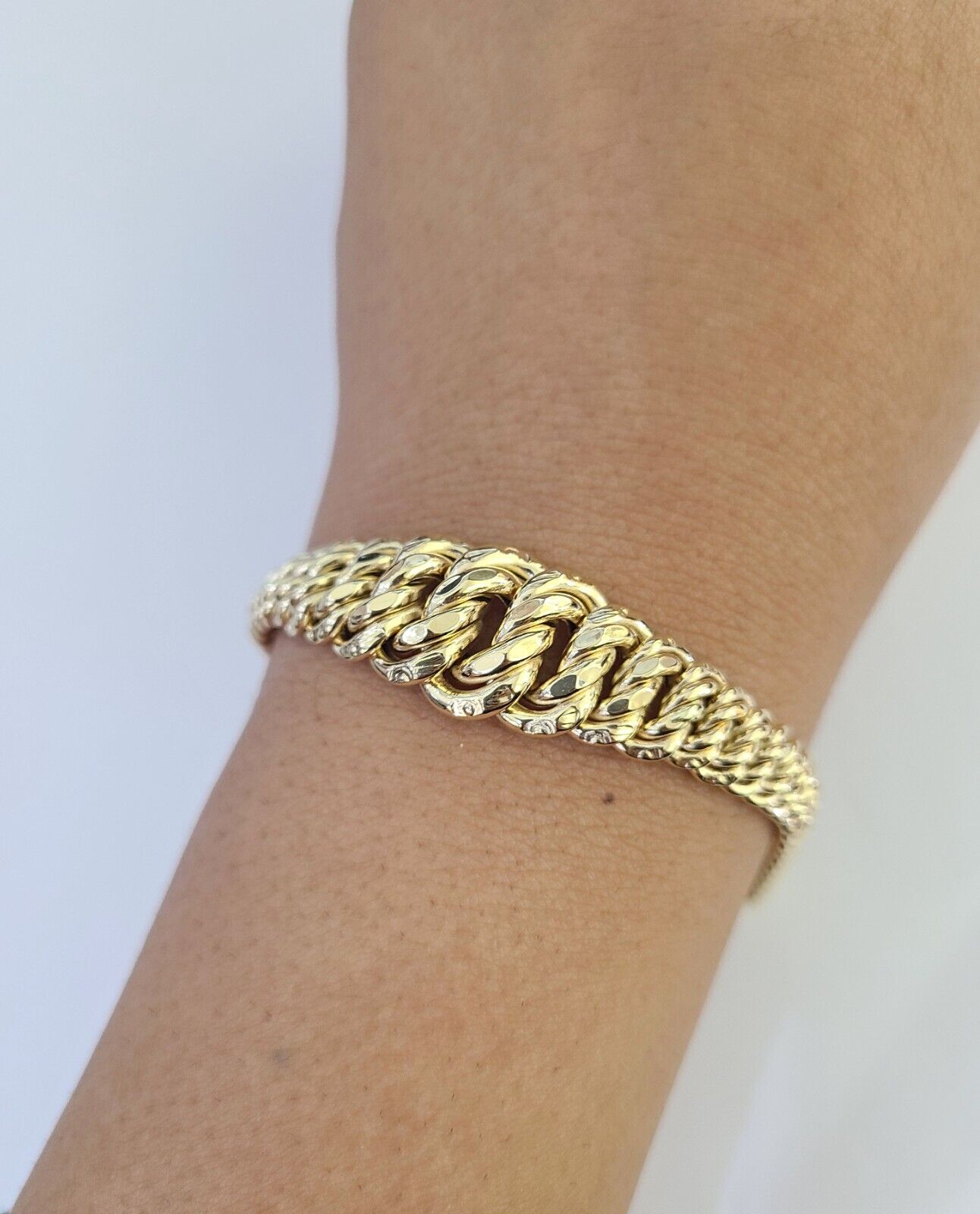 14K Gold Princesa Ring Bracelet 7" 7mm Real Yellow SET Flat Byzantine Link 14Kt All Sizes