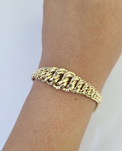 14K Gold Princesa Ring Bracelet 7" 7mm Real Yellow SET Flat Byzantine Link 14Kt All Sizes