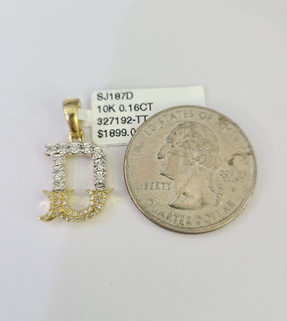 10k Solid Rope Chain 2mm D Initial Diamond Pendant Charm Necklace SET 18-22 in