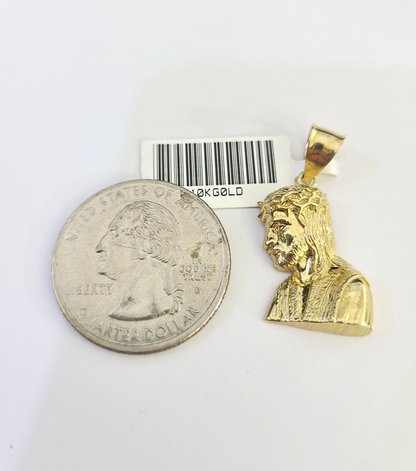 10k Solid Gold Cuban Curb Chain Jesus Head Pendant 2.5mm 18"-26" SET Necklace