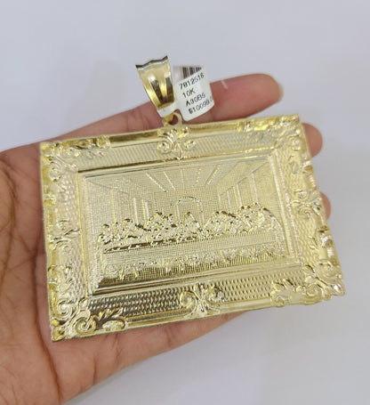 10K Franco Chain Last Supper Pendant Charm Necklace 20"-26" 5mm Yellow Gold SET