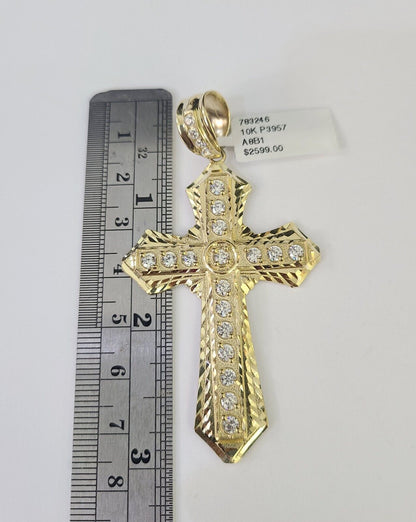 Men's 10K Yellow Gold Jesus Cross Necklace 8mm Rope Chain 20–30 Inch Religious Gift Jewelry