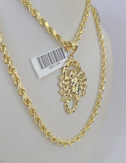 10k Solid Rope Chain Scorpion Charm Set 4mm 20"-28" Necklace Gold Yellow