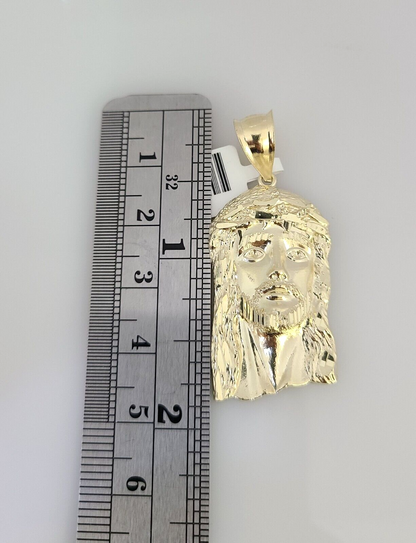 10K Solid Gold Miami Cuban Chain SET Jesus Head Pendant Charm 18"-26" 2.5mm
