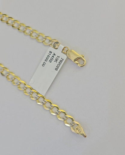 Real 10K Solid Cuban Curb Link Bracelet Yellow Gold Diamond Cuts 4.5mm 7" Womens