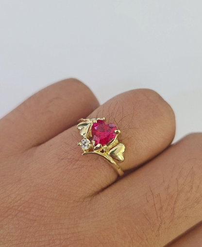 Real 10k Yellow Gold Hearts Ring For Ladies 10Kt Genuine All Sizes