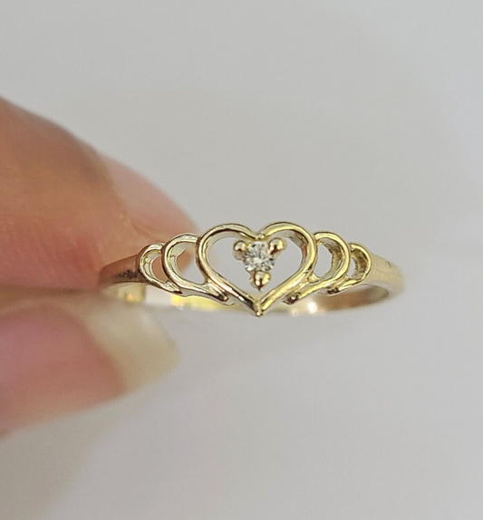 Real 10k Yellow Gold Hearts Ring For Ladies 10Kt Genuine All Sizes