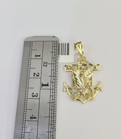10k Gold Cuban Curb Chain Eagle Anchor Charm Solid 4mm 18"-28" SET Necklace