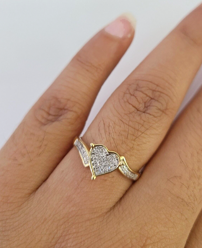 Real 10k Hearts Diamond Ladies Ring Women Casual 10Kt Yellow Gold All Sizes