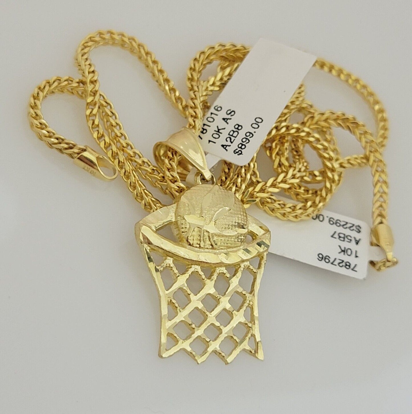 Real 10k Gold Franco Chain Basketball Charm pendant Set 2.5mm Necklace 22 Inch