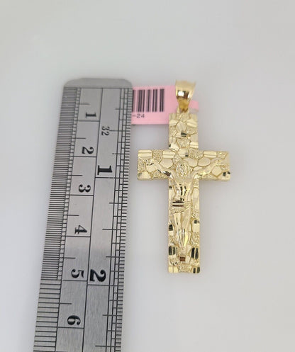 14k Gold Rope Chain Necklace Set 6mm Nugget Cross Charm Pendant 18"-28" inch