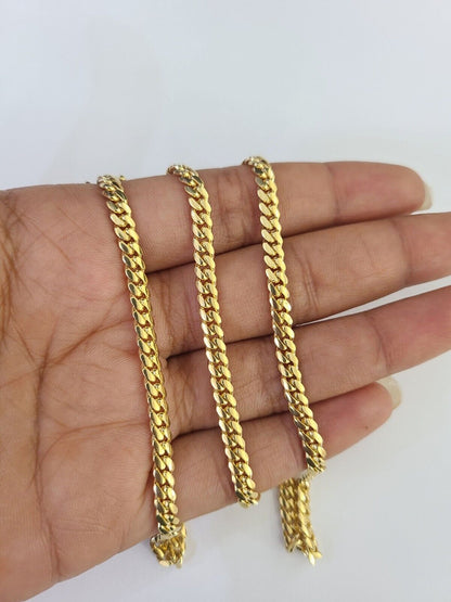 18k Solid Miami Cuban Chain Yellow Gold 4mm 24" Inch Genuine Necklace Real