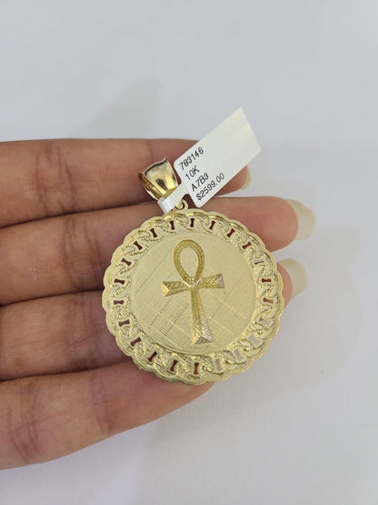 10k Solid Rope Chain Ankh Cross Charm Set 4mm 20"-28" Necklace Gold Yellow