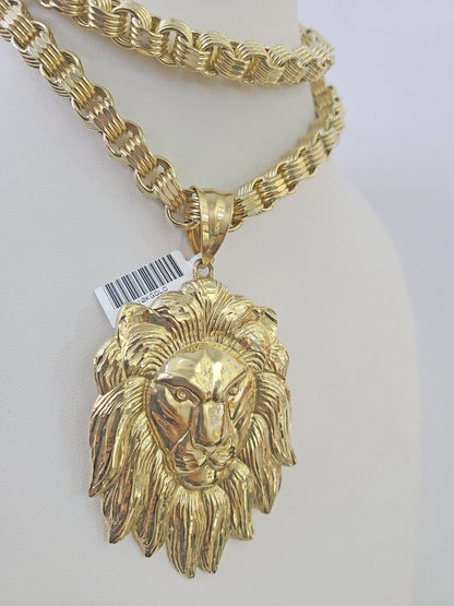 10k Gold Byzantine Necklace Lion Charm 20-30 inches 9mm REAL Yellow SET Chain