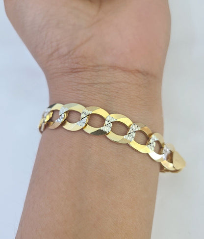 14K Gold Bracelet Cuban Curb Link Diamond Cut 11mm 7" Inch REAL Gold
