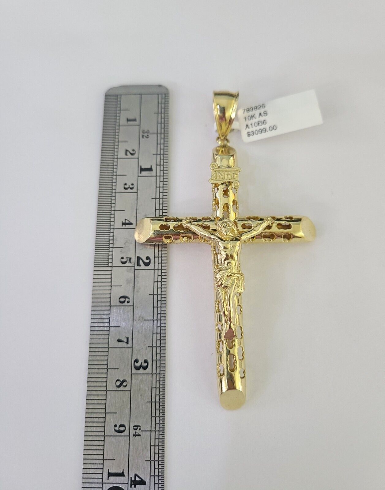 10K yellow gold INRI Jesus cross pendant and Franco chain necklace set by Reva Jeweler