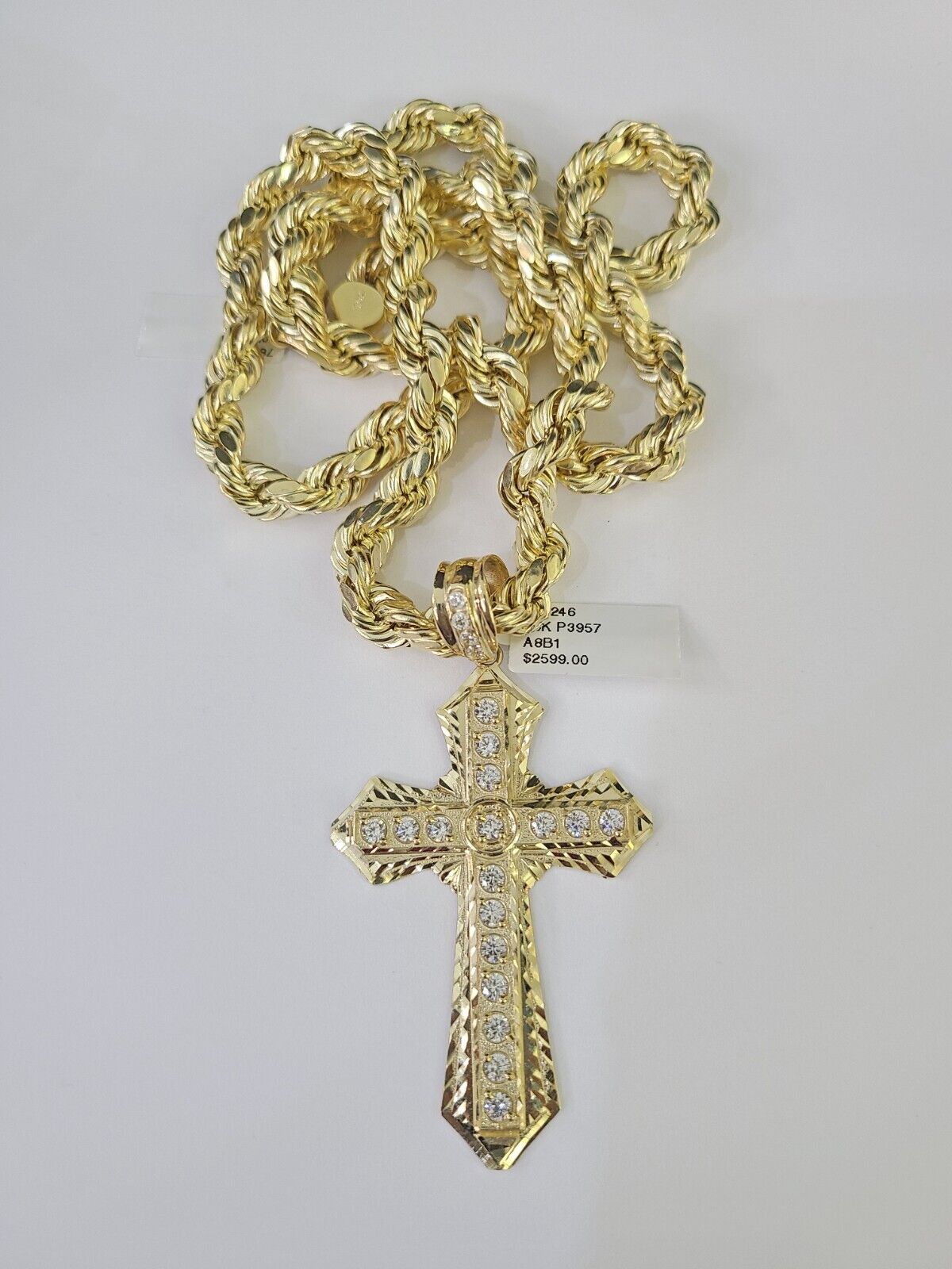 Men's 10K Yellow Gold Jesus Cross Necklace 8mm Rope Chain 20–30 Inch Religious Gift Jewelry