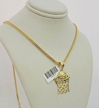 Real 10k Gold Franco Chain Basketball Charm pendant Set 2.5mm Necklace 22 Inch