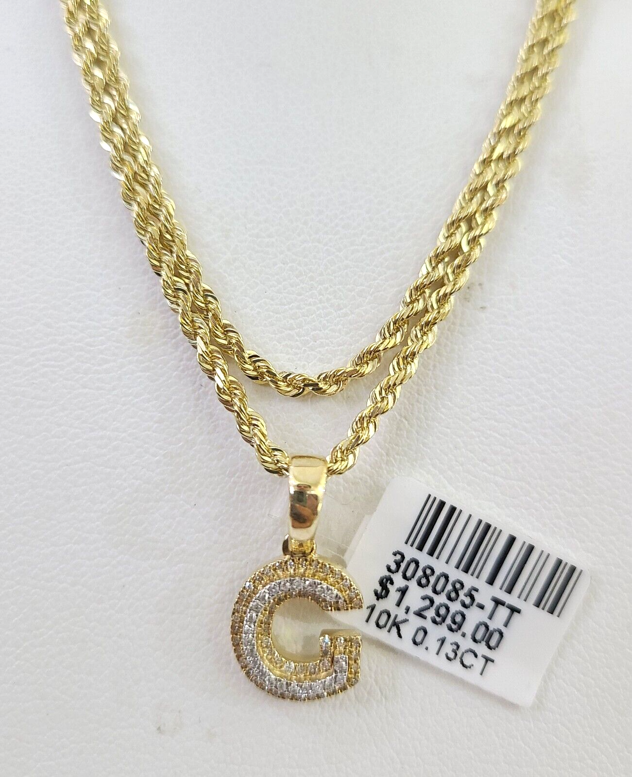 Angled G initial with 2mm rope chain