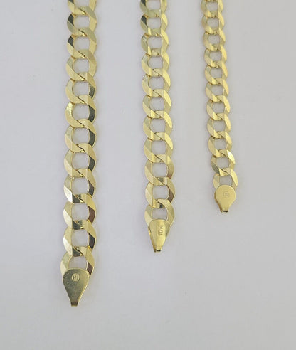 10k Solid Cuban Curb Link Necklace Chain Yellow Gold 8mm 9mm 10mm 20"-30"