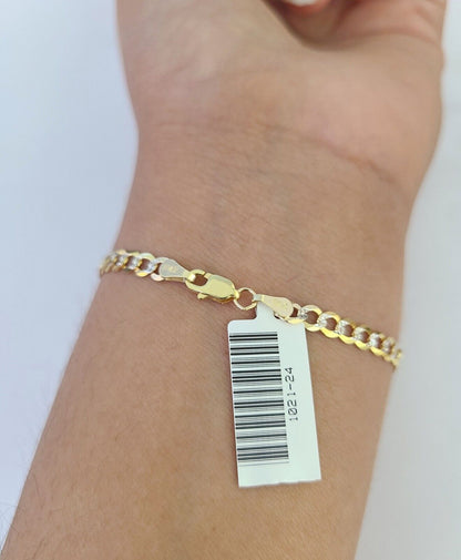 Real 10K Solid Cuban Curb Link Bracelet Yellow Gold Diamond Cuts 3.5mm 6" Kids