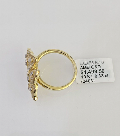 Real 10k Butterfly Diamond Ladies Ring Women Casual 10Kt Yellow Gold All Sizes