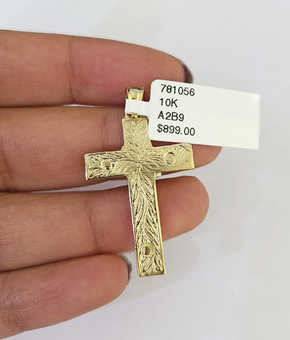 Polished 10K gold Jesus cross pendant necklace with chain links
