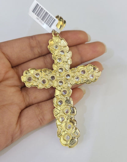 10K Gold Rope Chain Necklace with Jesus Cross Charm 8mm 20–30 Inch for Men Yellow Gold Jewelry