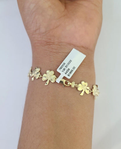 Real 10K Leaf Irish Shamrock Clover Bracelet 11mm 7 Inches 10kt Yellow Gold