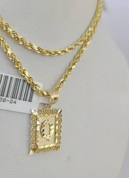 10k Gold Initial Q Charm Rope Chain 16"-26" 2.5mm SET Necklace Alphabet Pendant