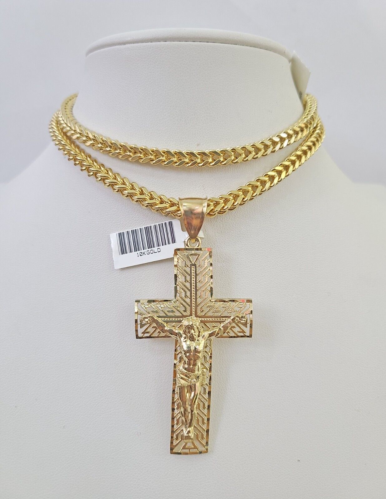 Reva Jeweler 10K yellow gold Franco chain necklace and cross pendant set