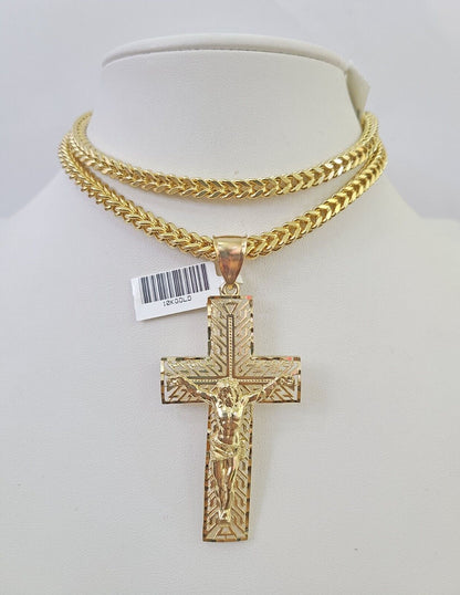 Reva Jeweler 10K yellow gold Franco chain necklace and cross pendant set