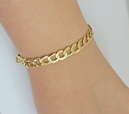 Real 10k Yellow Gold Bracelet Solid Cuban Link 7 Inch 7mm 10kt Women Bracelet
