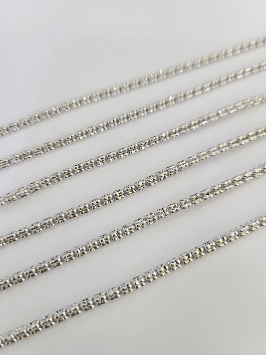 10k White Gold Iced Chain 2.5mm Diamond Cut Necklace 18" 20" 22" 10Kt