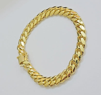 Solid 14k Gold Bracelet 9mm Miami Cuban Link 8 inch Mens Real 14kt Yellow Gold