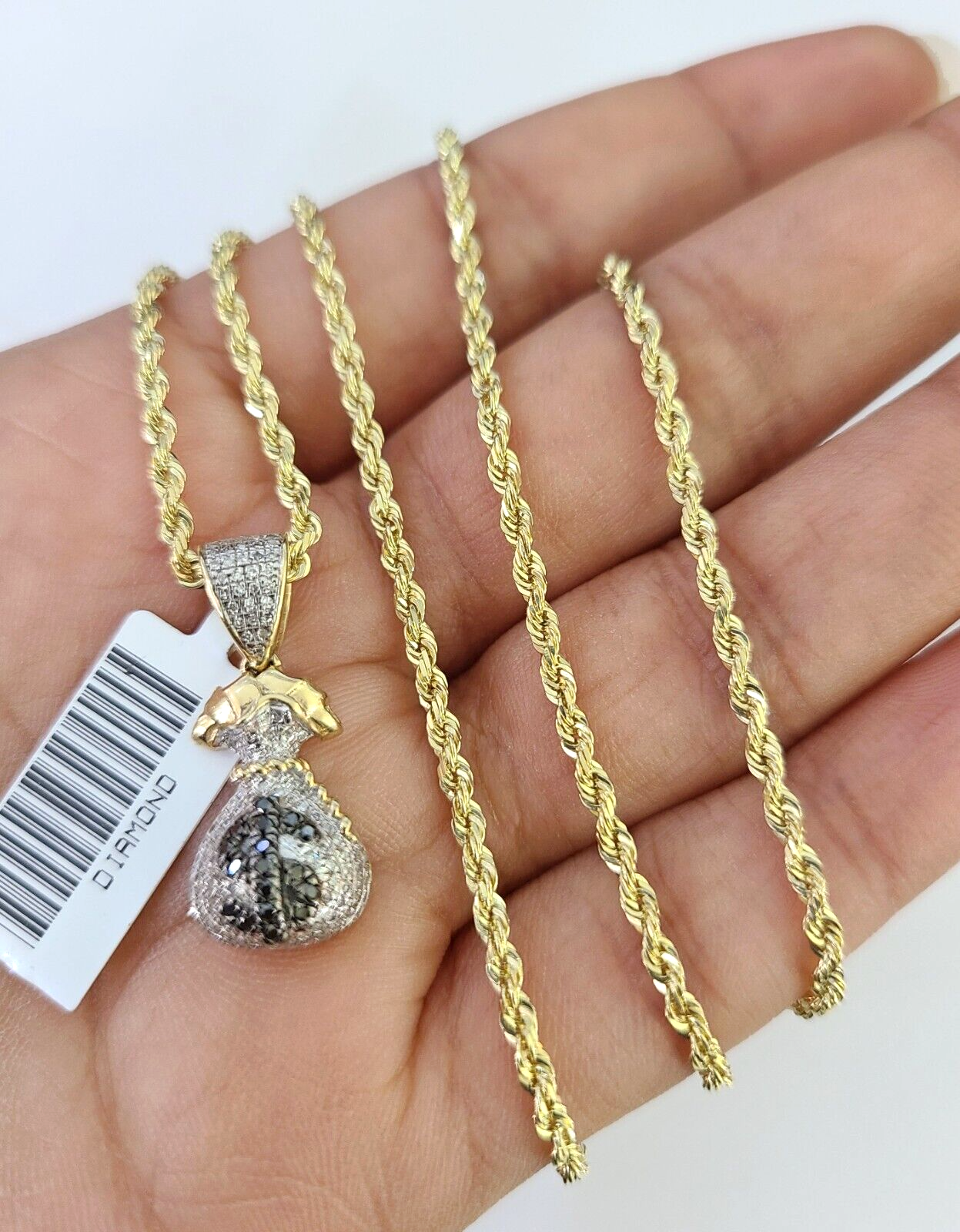 Money Bag diamond pendant close-up