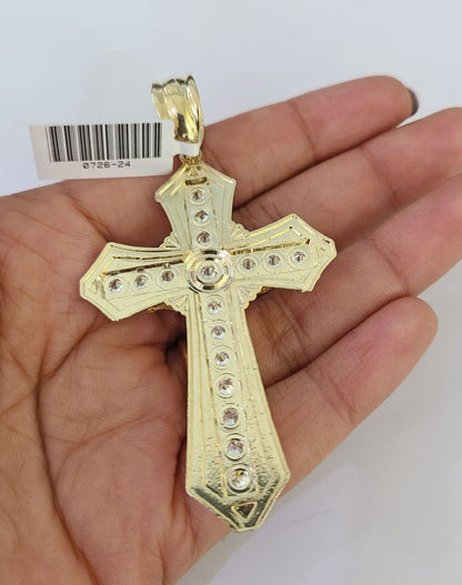 Front-facing view of the Reva Jeweler 10K gold cross necklace set