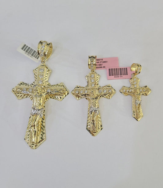 Real 14k Yellow Gold Jesus Cross Charm Pendant  4" 3" 2" For Men's