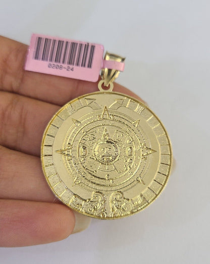 14k Chain Mayan Calendar Charm Set Miami Cuban Link 5mm 18"-30" Necklace Pendant