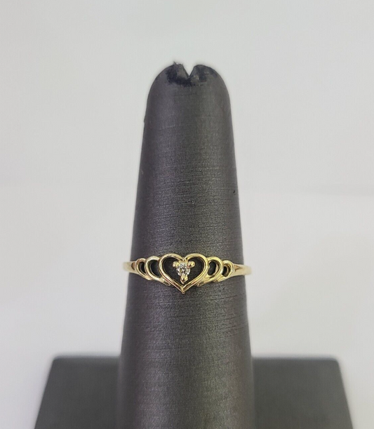 Real 10k Yellow Gold Hearts Ring For Ladies 10Kt Genuine All Sizes
