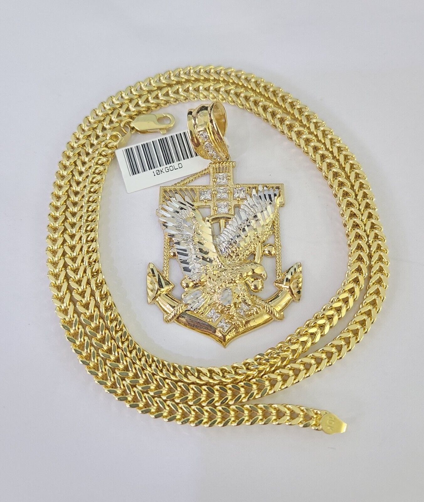 Detailed 4mm Franco chain with eagle anchor pendant charm design