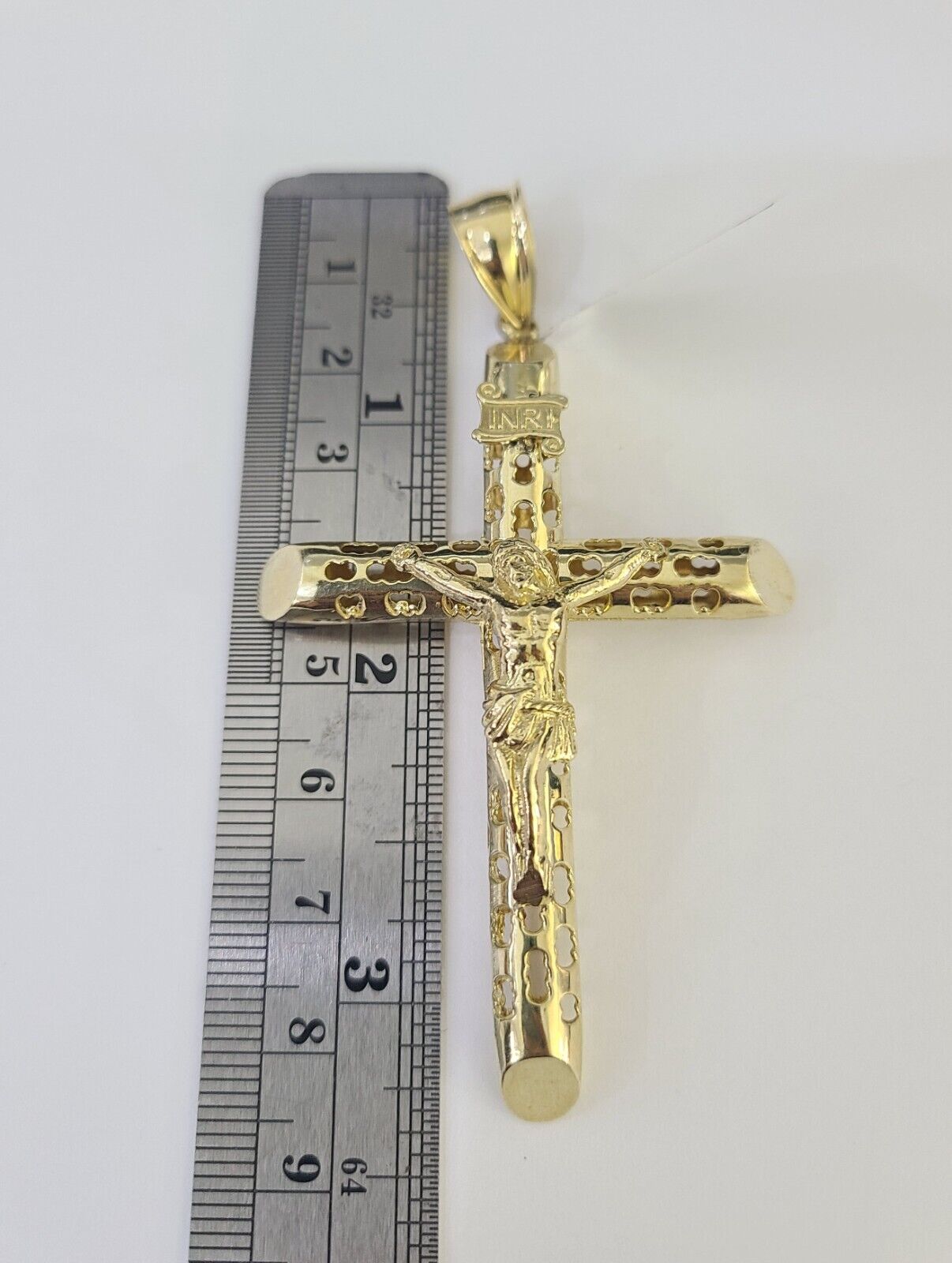 Men's 10K Gold Jesus Cross Charm Necklace 8mm Rope Chain 20–30 Inch Yellow Gold Religious Pendant Set
