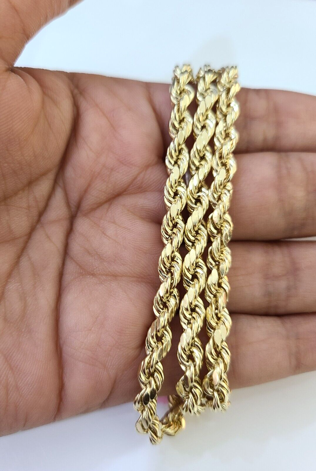 14K Yellow Gold 5mm Rope Chain 22" Diamond cut necklaceend Free Shipping