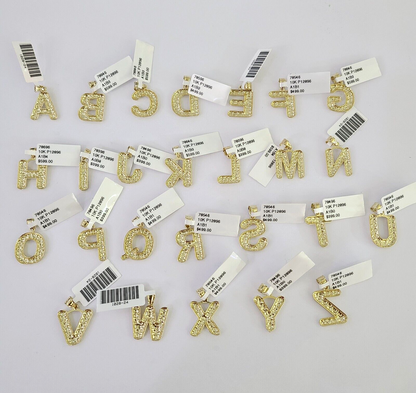 10k Yellow Gold Initials Charm Pendant A-Z Nugget Alphabets Men Women Real