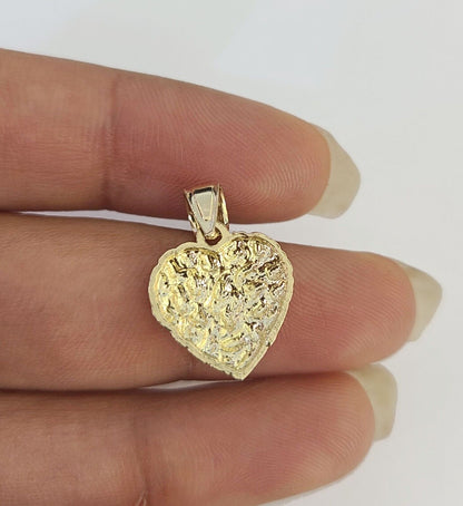 10K Solid Franco Chain Nugget Heart Pendant Charm Necklace 18"-24" 1mm Gold