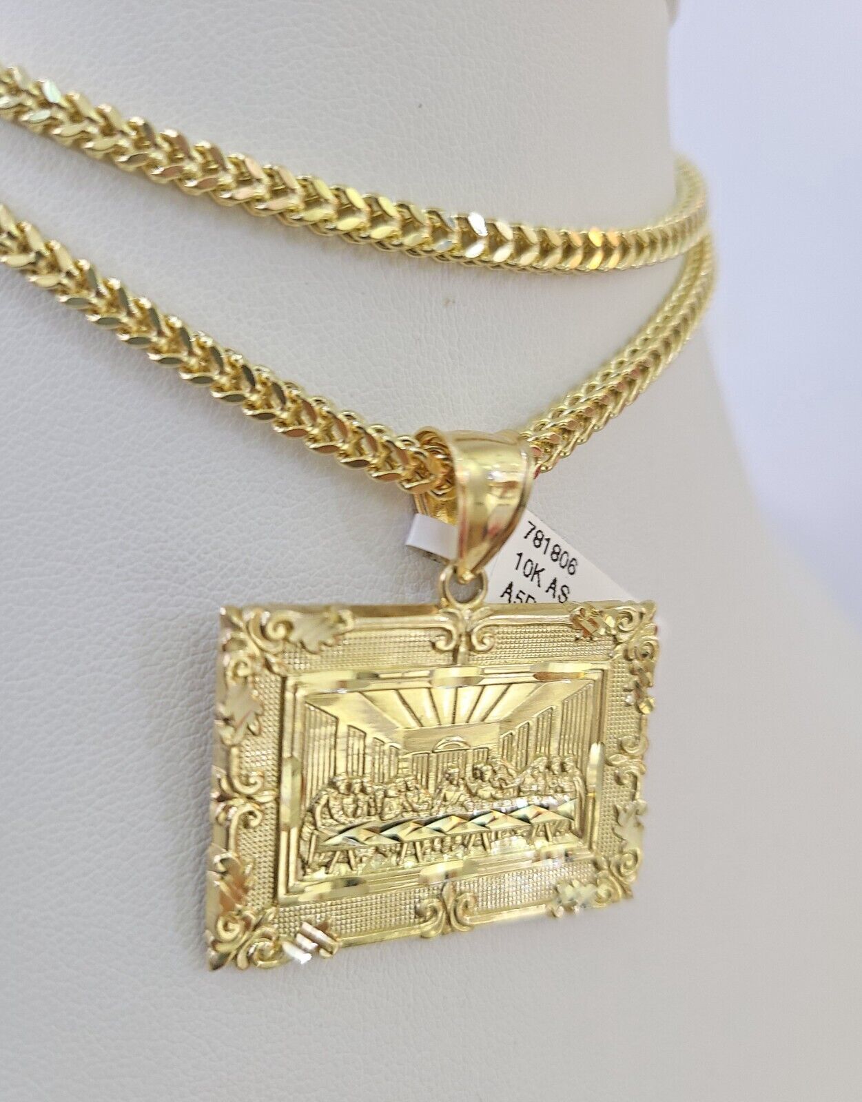 Close-up detailed view of 10K yellow gold Last Supper pendant charm
